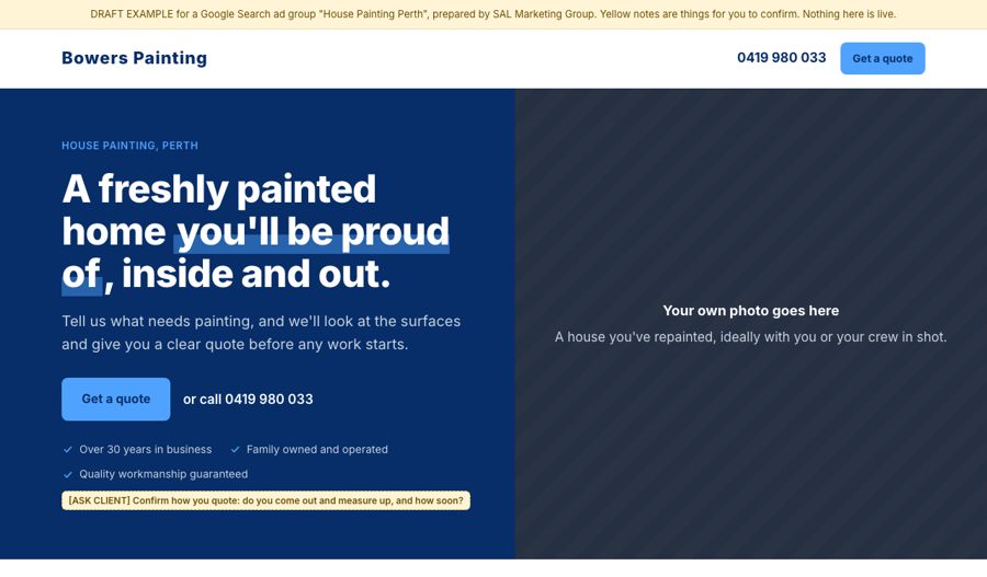 Preview of the House Painting Perth landing page